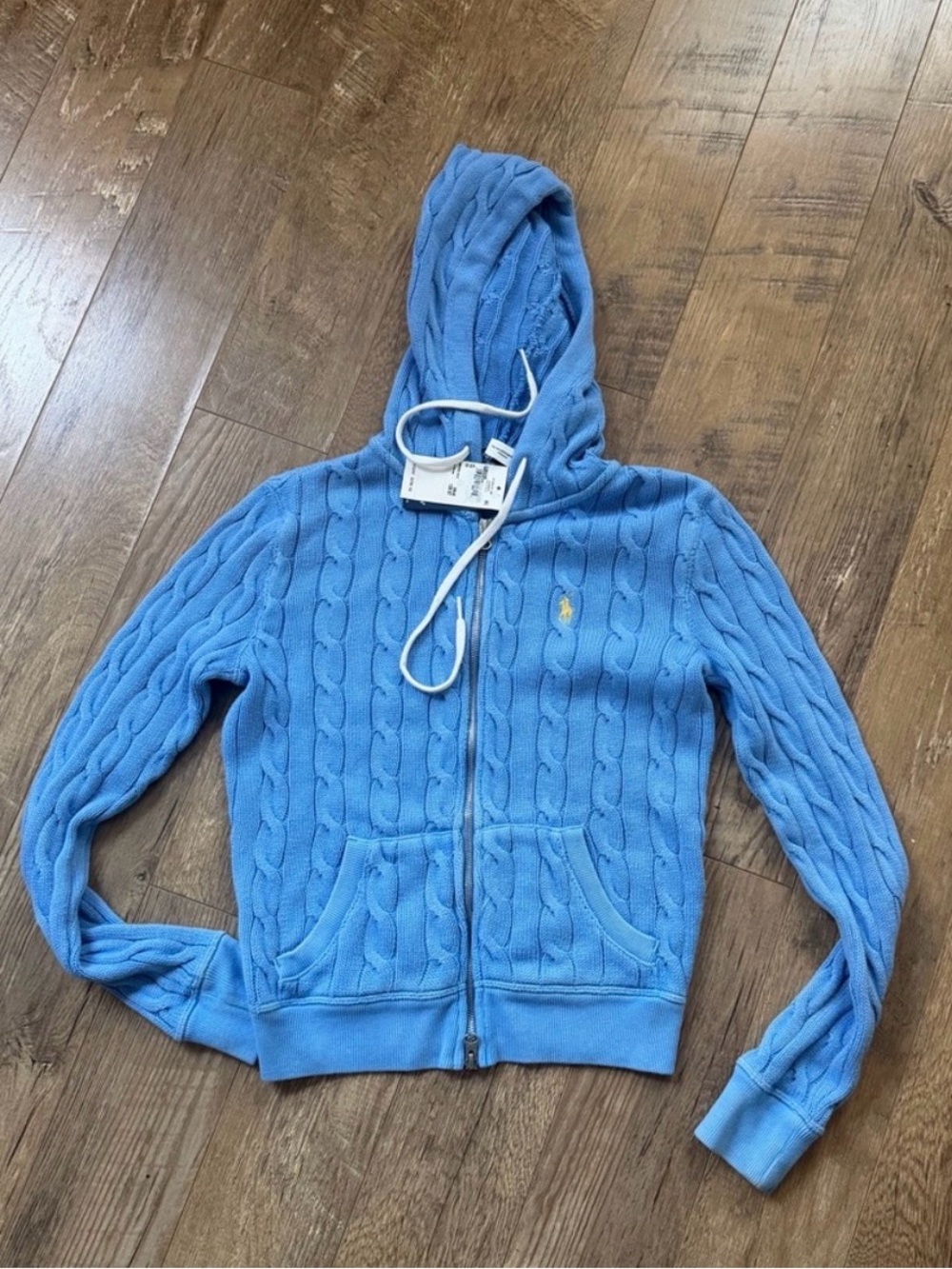 Polo by Ralph Lauren Sky Blue Cable-Knit Hooded Zip Cardigan